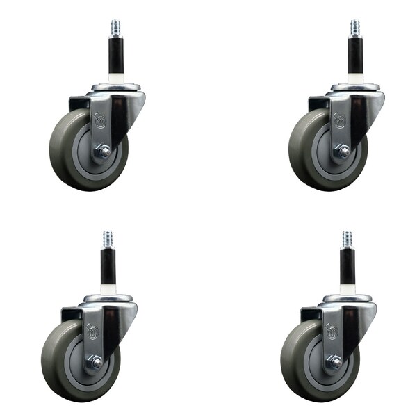 Service Caster 3.5'' SS Gray Poly Wheel Swivel 7/8'' Expanding Stem Caster Set, 4PK SCC-SSEX20S3514-PPUB-78-4 - main